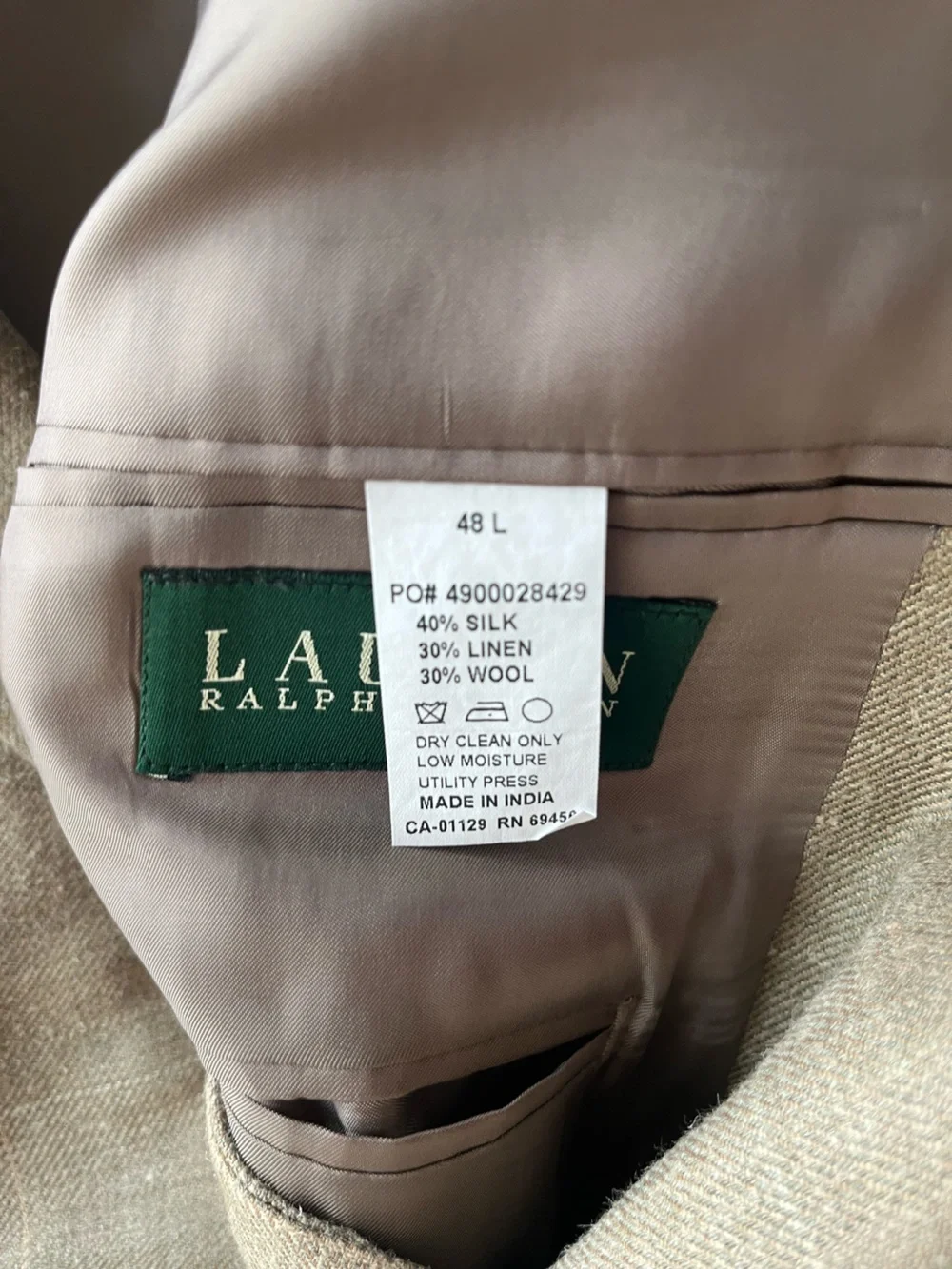 Lauren Ralph Lauren Beige Windowpane Men's Blazer